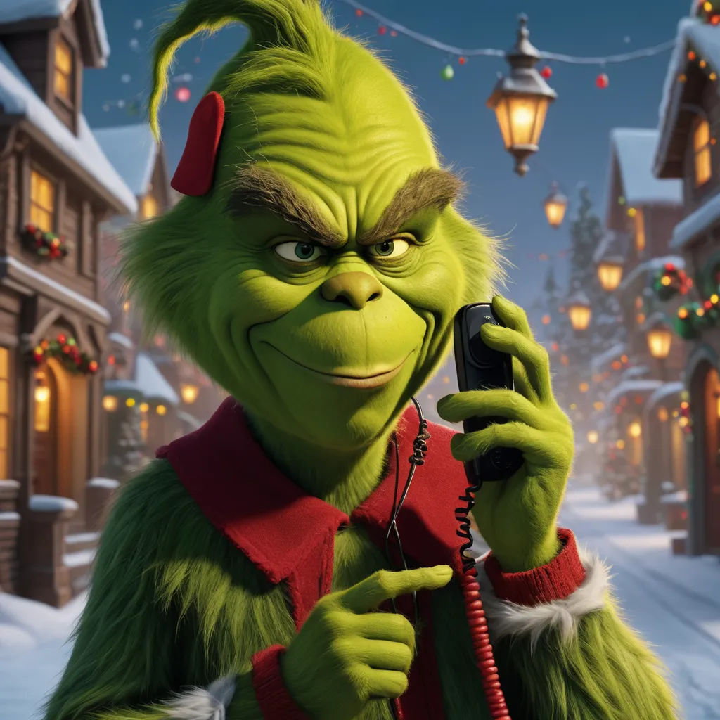 a grin talking on a phone in the snow with a christmas scene in the background and a street light, unilalianism, a character portrait, Edi Rama, promotional image
