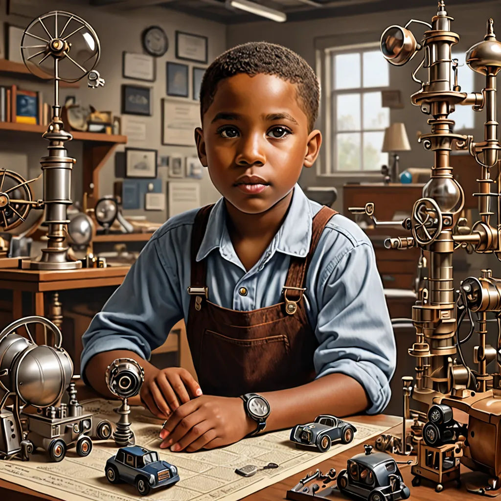 a boy is sitting at a desk with many antique items on it and a clock in the background,, photorealism, a photorealistic painting, Chris LaBrooy, highly detailed digital painting