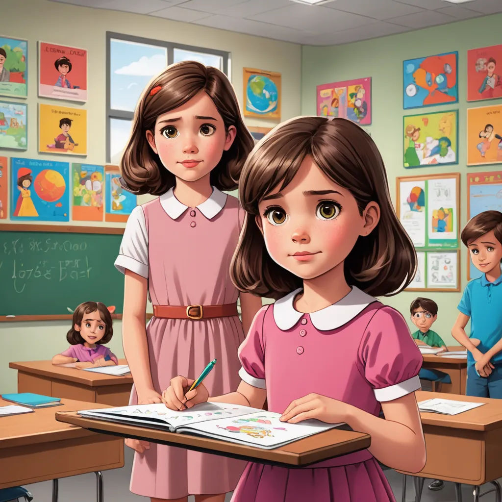 a girl is writing in a book in a classroom with other children in the background and a teacher in the foreground, paris school, a comic book panel, Artgerm, official art