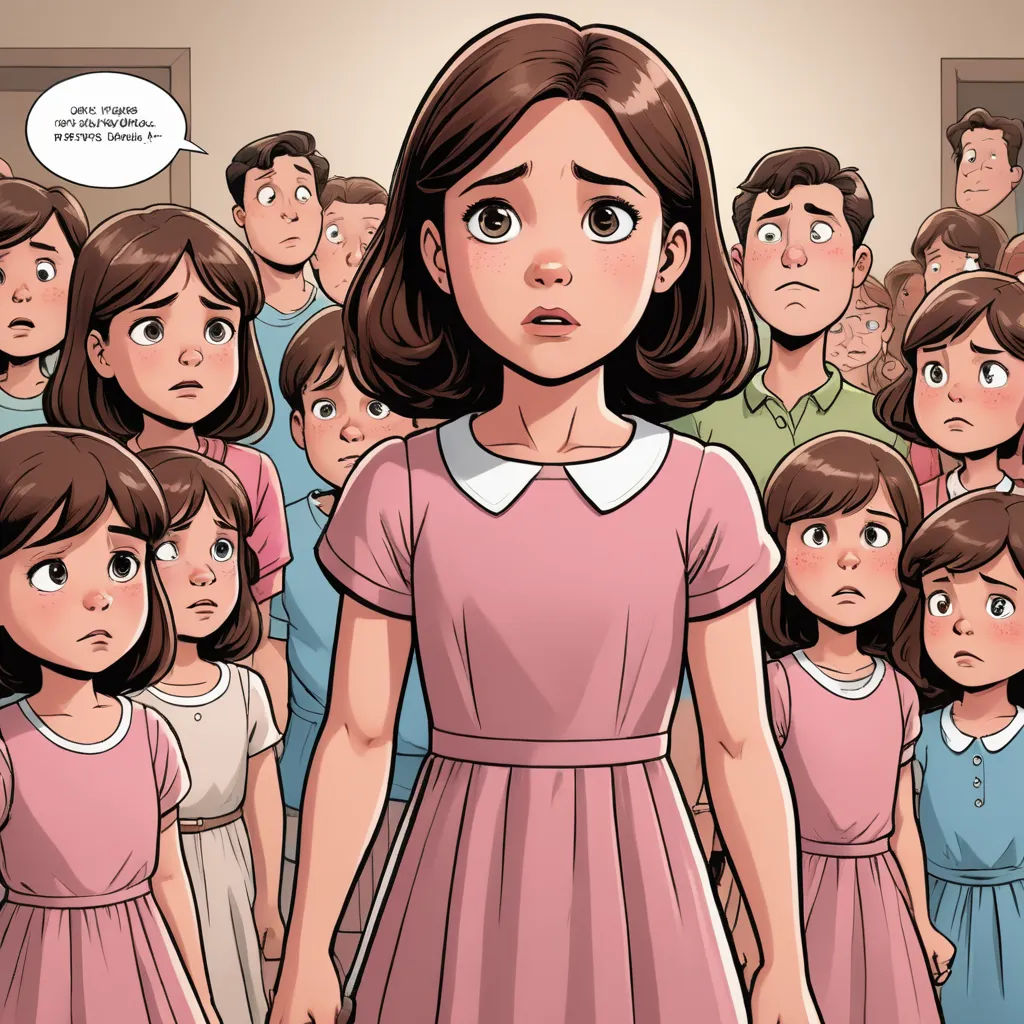a cartoon of a woman surrounded by children in a crowd of people, with a speech bubble above her, context art, a comic book panel, Clarice Beckett, graphic novel