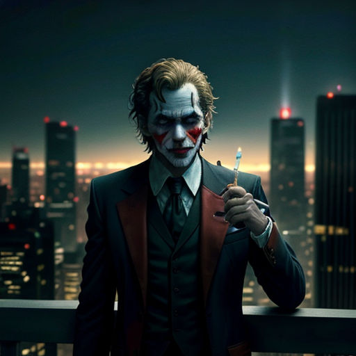 a man dressed in a suit and tie holding a cigarette in his hand and standing on a balcony overlooking a city