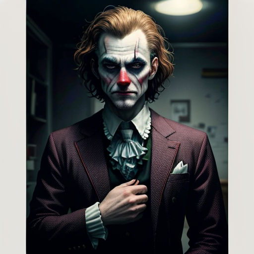 a man in a suit with a clown face on his face and a red nose and nose ring on his left hand