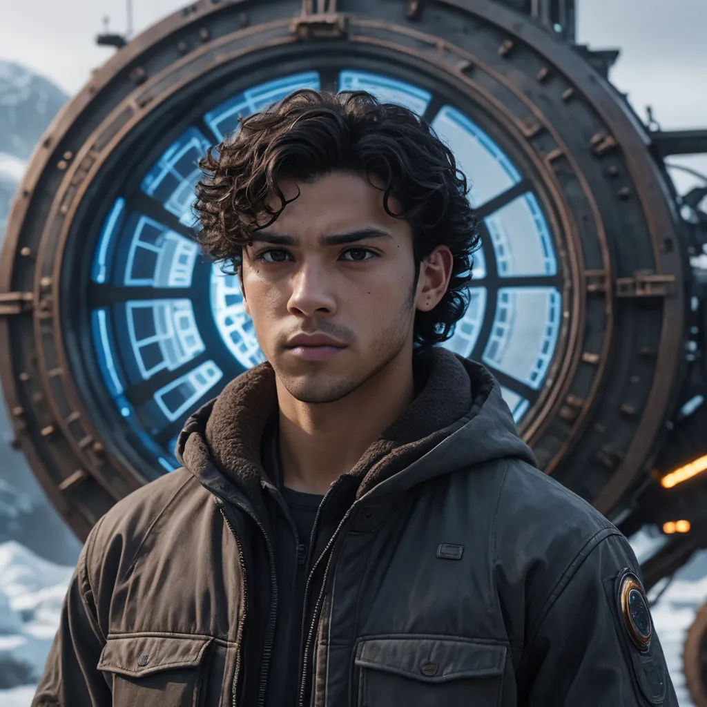 a man standing in front of a clock with a mountain in the background and a sky background with clouds, rayonism, a character portrait, Everett Warner, promotional image