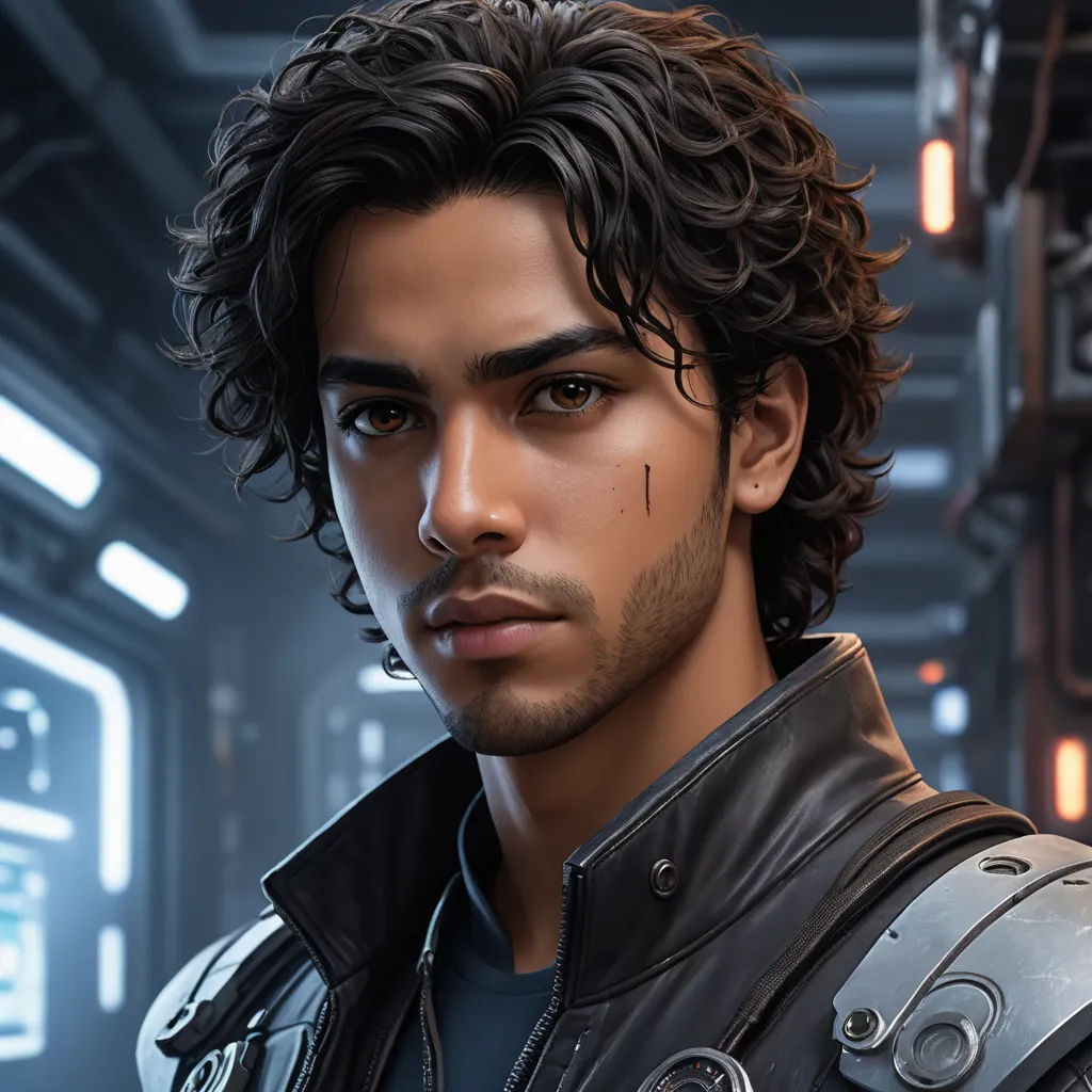 a man in a leather jacket and a futuristic background with a sci - fi fi fi fi fi fi fi fi fi fi fi fi fi fi fi fi fi fi fi fi fi fi fi fi fi fi fi fi fi fi, photorealism, a character portrait, Andor Basch, unreal engine highly rendered