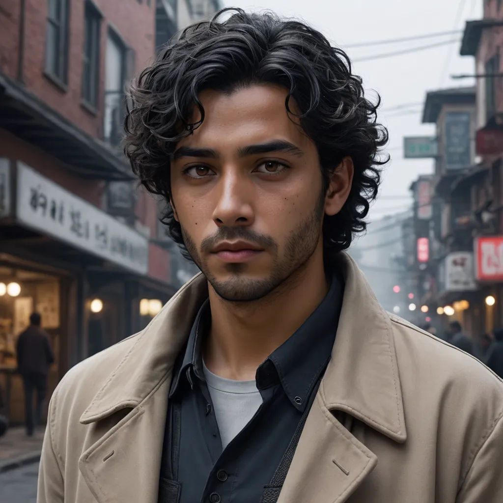 a man with a beard and a jacket on standing in front of a street with buildings and people in the background, arabesque, a character portrait, Ahmed Karahisari, promotional image