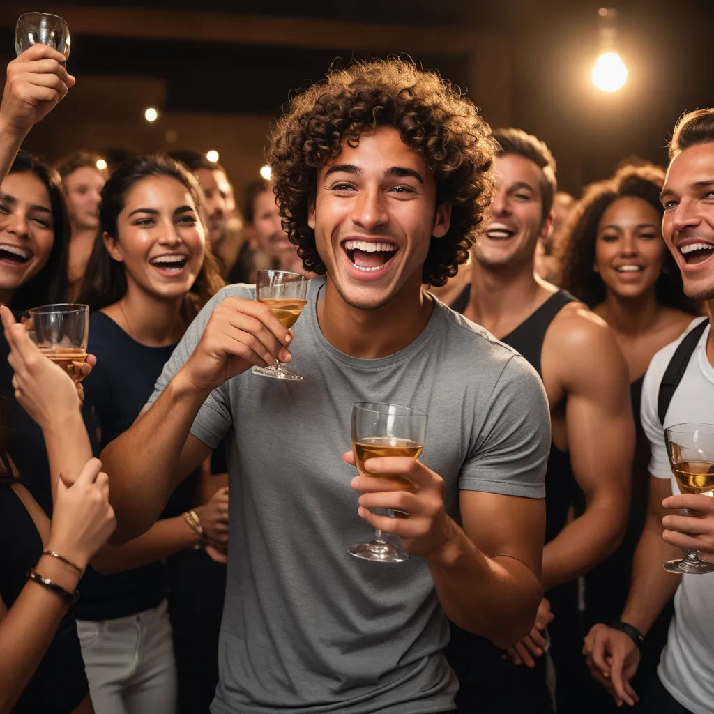 a group of people holding glasses of wine and smiling at the camera with their arms in the air and one man holding a glass, incoherents, a stock photo, Bourgeois, promotional image