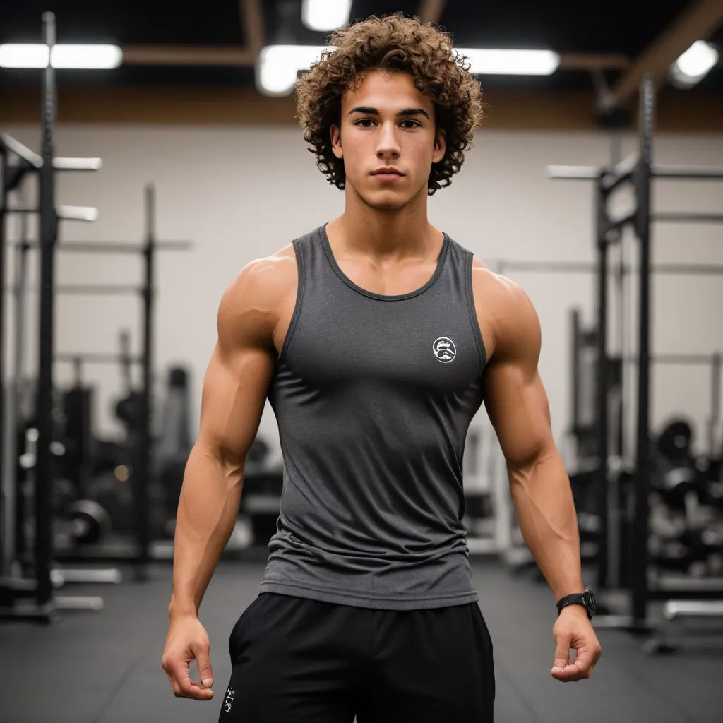 a man with a large chest in a gym setting with a barbell racket in his hand and a barbell in his other hand, new objectivity, a character portrait, Chris Spollen, kai carpenter