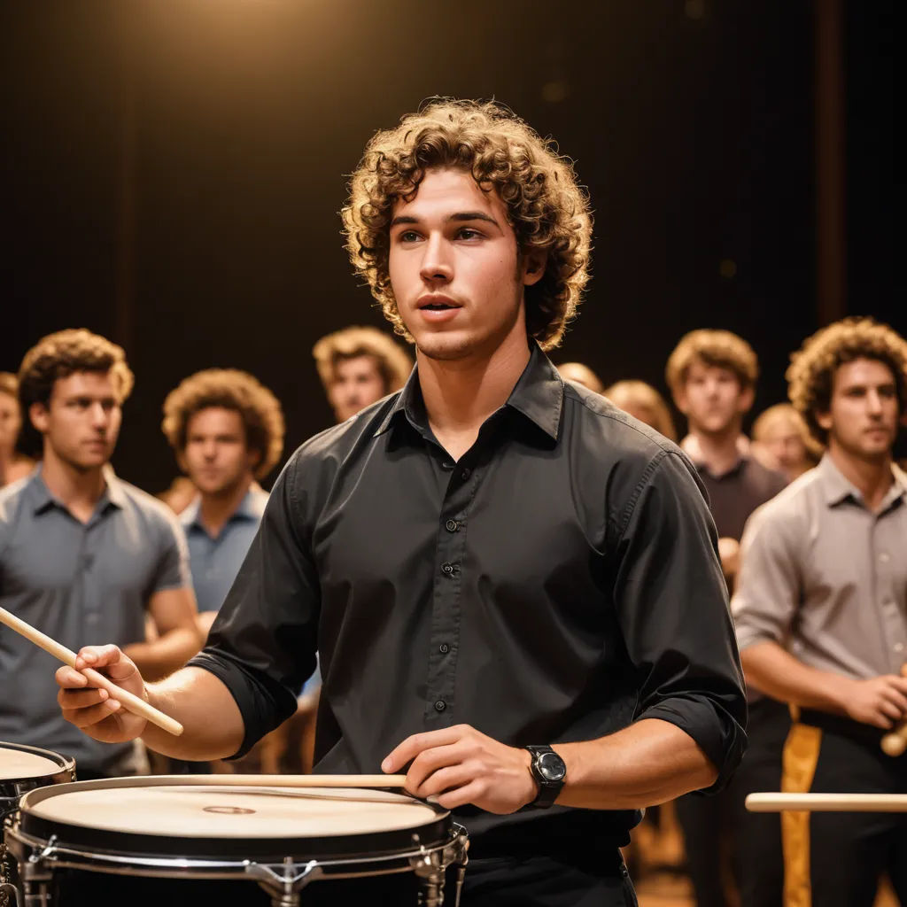 a man holding a drum in front of a group of people in a room with a microphone in his hand, heidelberg school, a flemish Baroque, Aaron Bohrod, promotional image