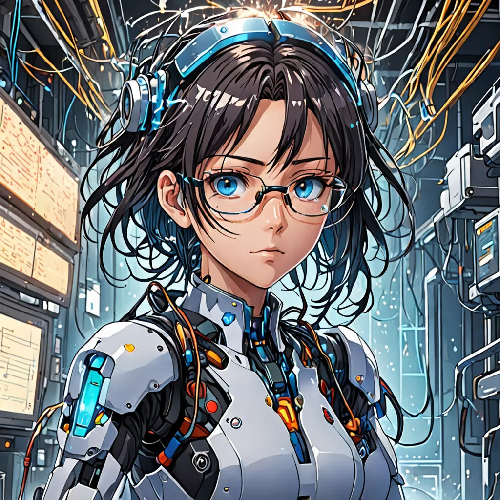 a woman in a sci - fil suit with glasses and a sci - fil suit on her chest, cyberpunk art, yukito kishiro, computer art, Artgerm