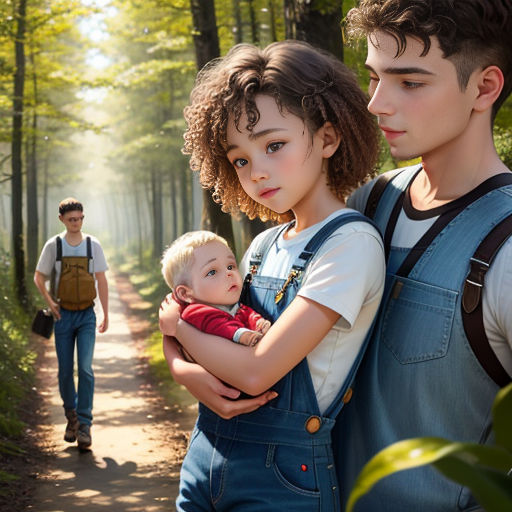 a man and a woman walking down a path with a baby in their arms and a man holding a baby