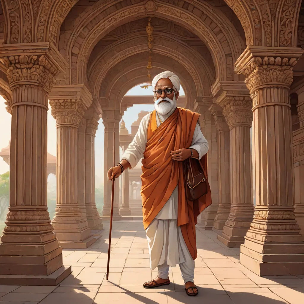 a man with a white beard and a white beard wearing a white turban and holding a cane, samikshavad, a detailed painting, Bholekar Srihari, highly detailed digital painting
