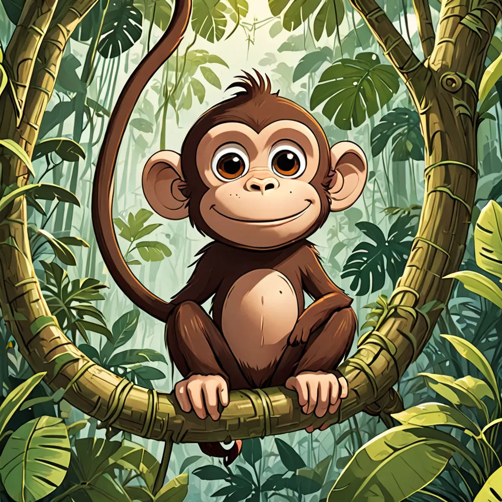 a monkey sitting on a branch in a jungle with a banana tree in the background and a jungle background, sumatraism, a poster, Alex Petruk APe, jungle