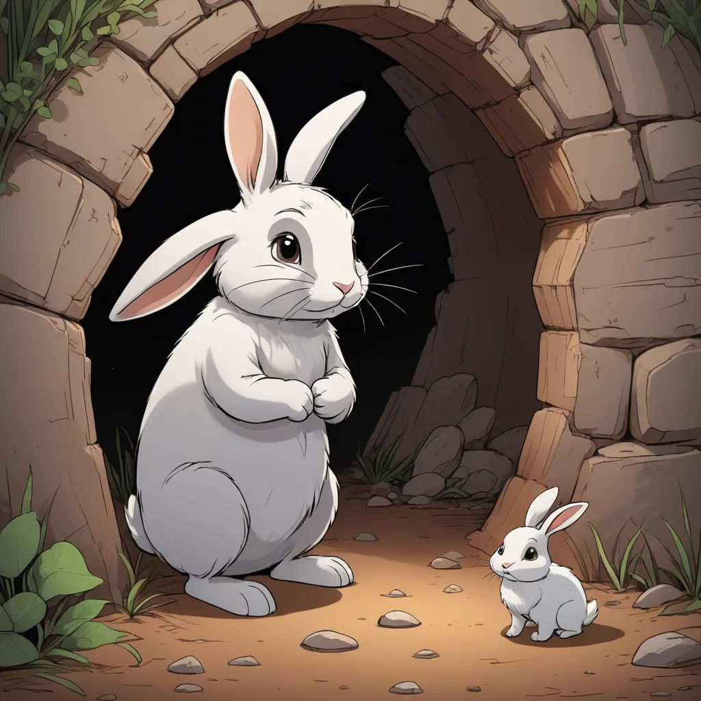 a rabbit and a rabbit in a cave illustration of a rabbit and a rabbit in a cave illustration of a rabbit and a rabbit, magical realism, a storybook illustration, Beatrix Potter, storybook illustration