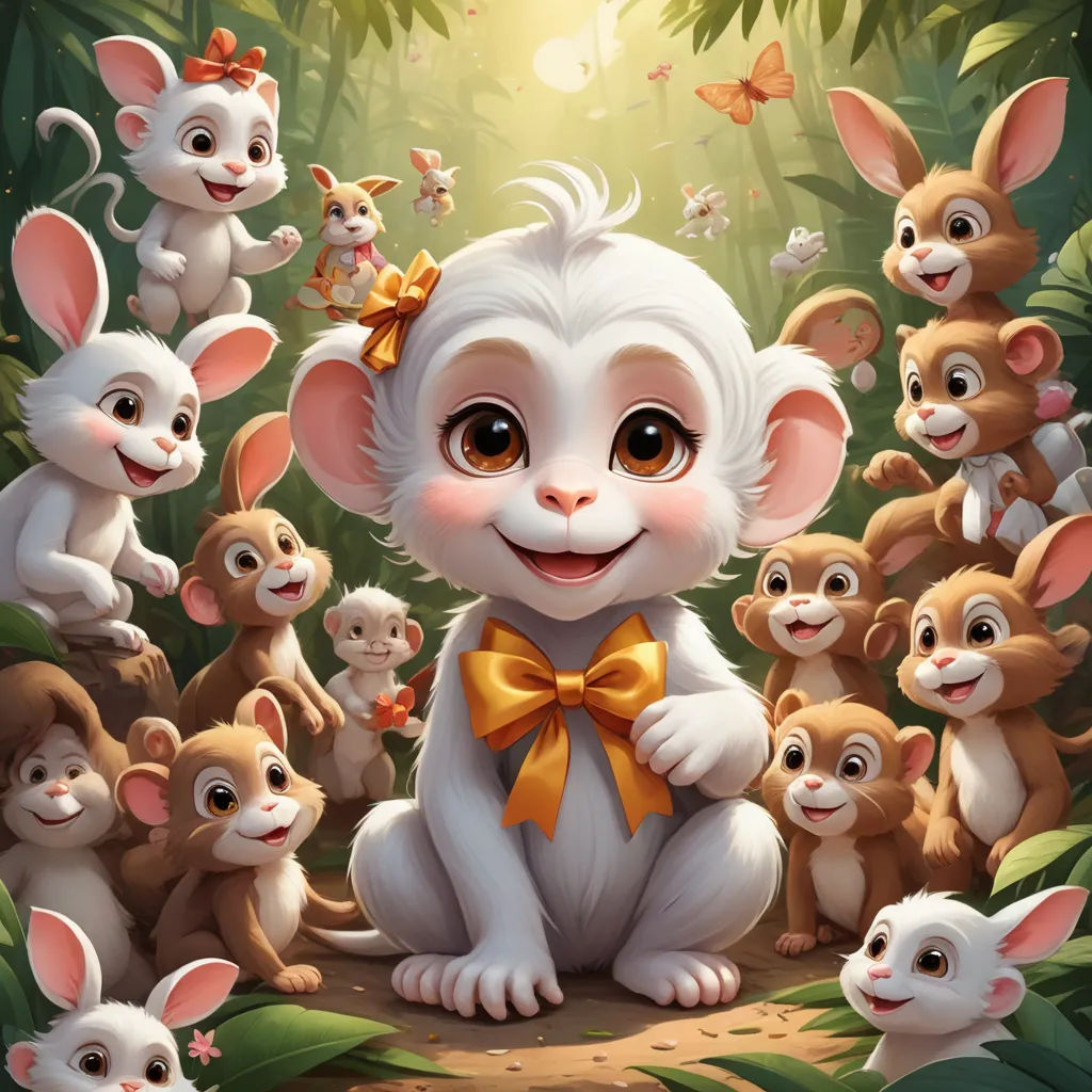 a group of small animals standing in the jungle together with a smiling mouse in the middle of the picture, furry art, a storybook illustration, Diego Gisbert Llorens, behance hd