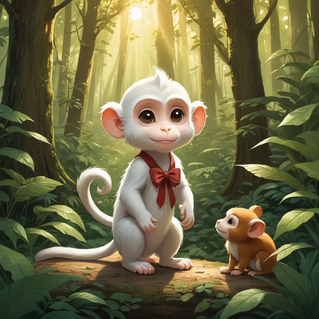 a monkey and a mouse in a forest with sunlight coming through the trees and leaves on the ground,, furry art, a digital painting, Diego Gisbert Llorens, rossdraws global illumination