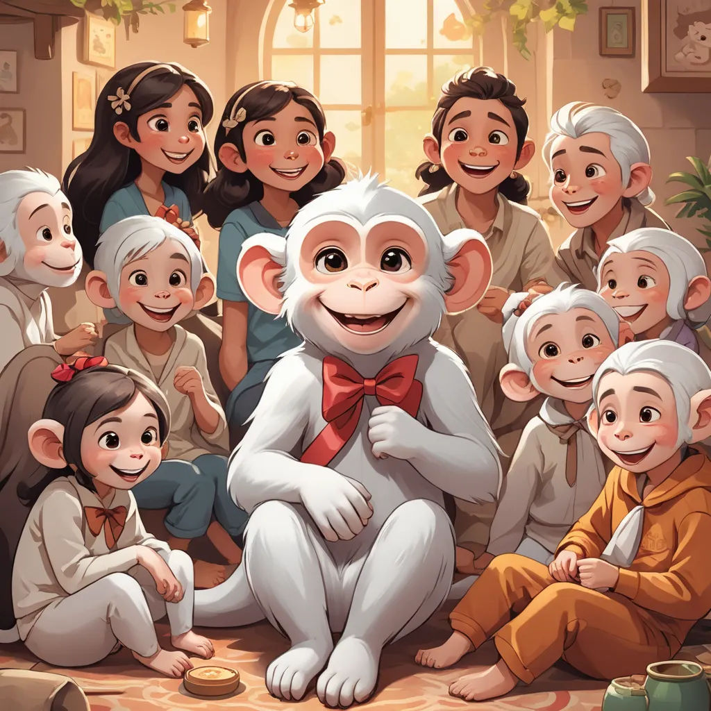 a group of people are posing for a picture with a monkey on the floor and a monkey on the ground, furry art, a storybook illustration, Ella Guru, official art