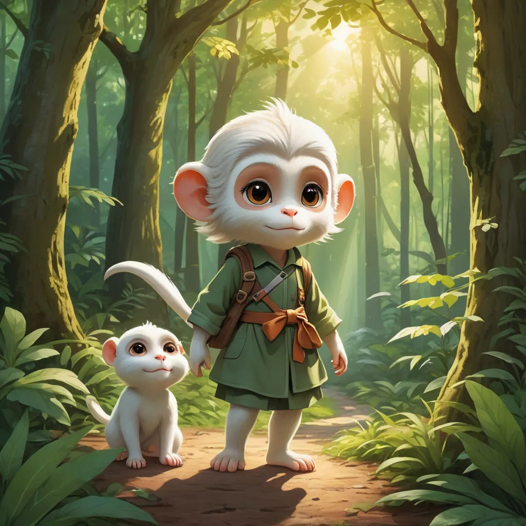 a painting of a little girl and a cat in the woods with sunlight coming through the trees behind them, furry art, concept art, Chen Chun, official art