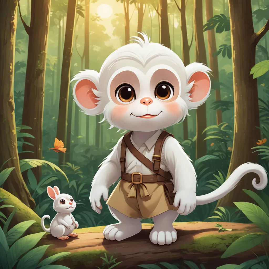 a monkey and a mouse in the forest with a butterfly flying above them, and a forest background with a forest scene, furry art, a character portrait, Ding Guanpeng, rossdraws global illumination