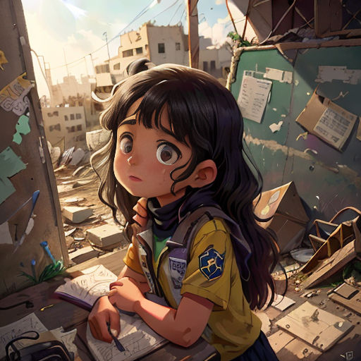 a girl in a yellow shirt is writing on a desk in a messy room with a lot of junk