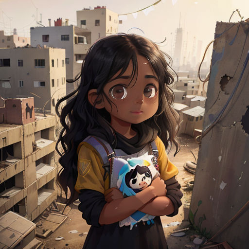 a girl standing in a city with her arms crossed and looking at the camera with a sad face on her face