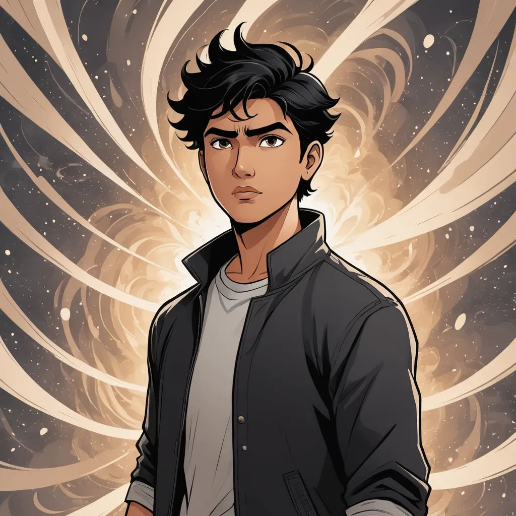 a man with a black jacket and a white shirt and a black jacket and a star background with a swirl, sots art, a character portrait, Everett Warner, comic cover art