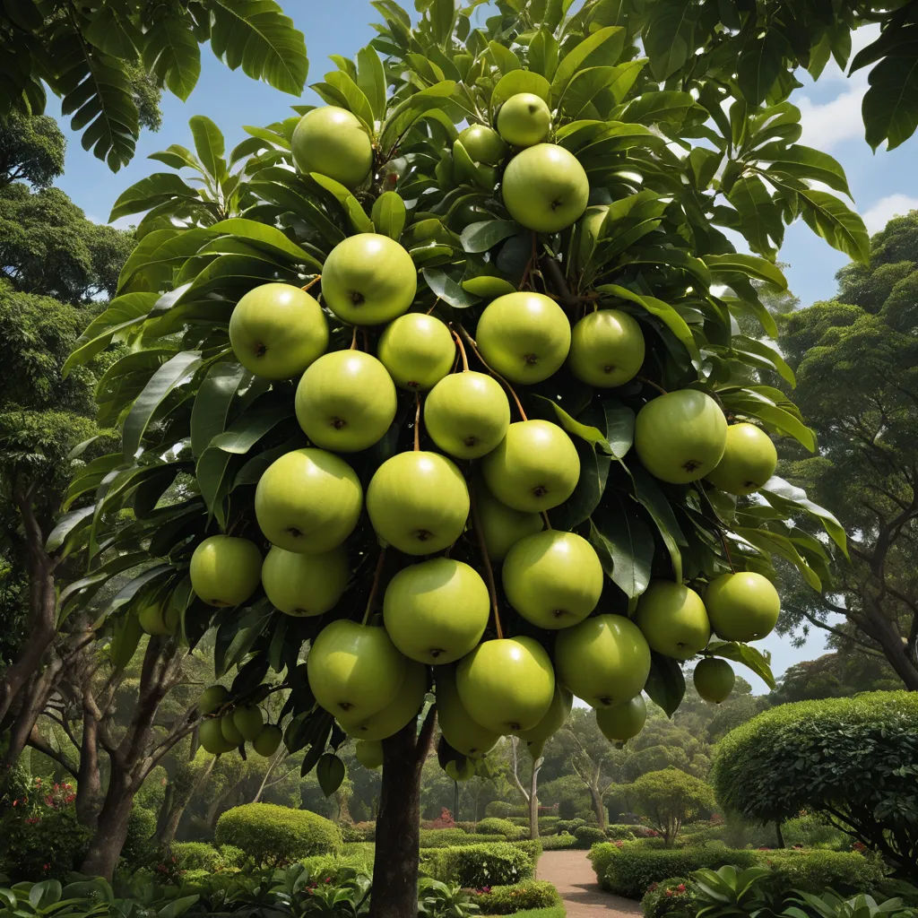 a tree filled with lots of green apples on top of a lush green field of trees and bushes next to a walkway, photorealism, a digital rendering, Boetius Adamsz Bolswert, photorealistic imagery