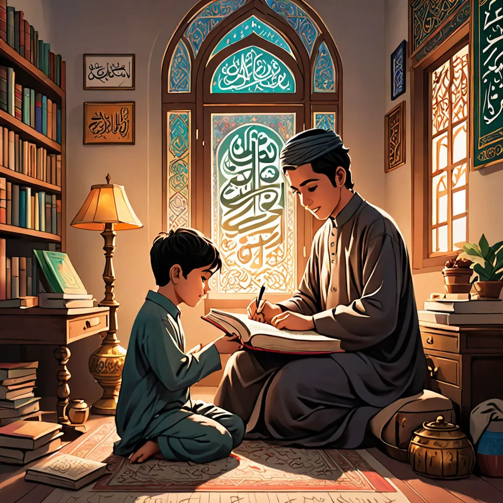 a man and a boy are sitting on the floor reading a book together in a room with a window, academic art, a storybook illustration, Brothers Hildebrandt, official art