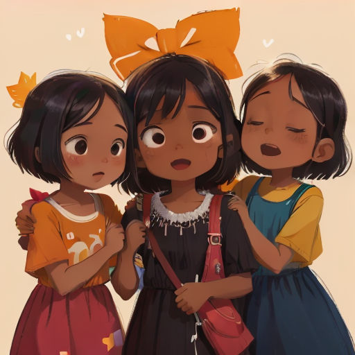 three little girls standing next to each other with a big bow on their head and one girl holding a purse