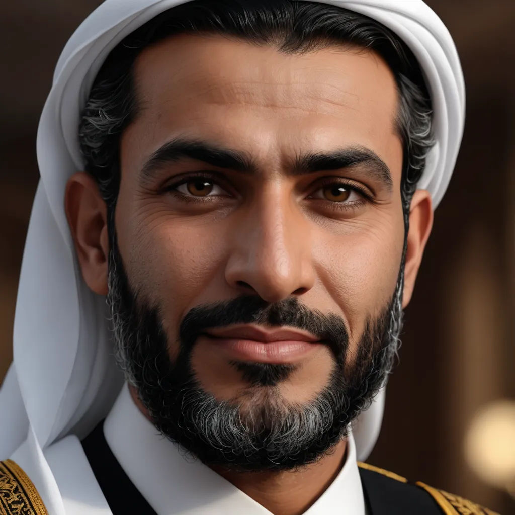 a man with a beard and a white shirt and a black tie and a gold and white collar and a white shirt, photorealism, a character portrait, Ahmed Karahisari, ultra realistic illustration