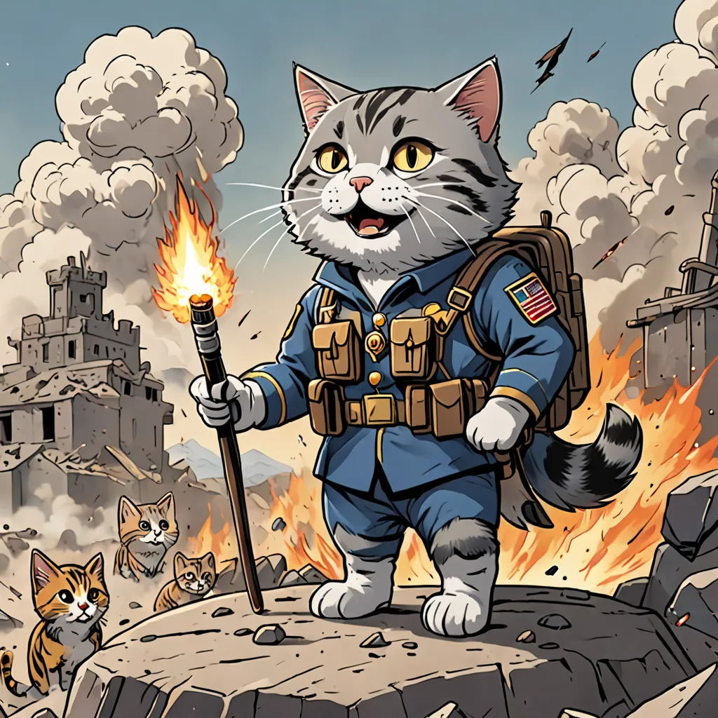 a cat in a military uniform holding a stick and a cat in a cat suit are on a rock, furry art, a character portrait, Chris LaBrooy, official art