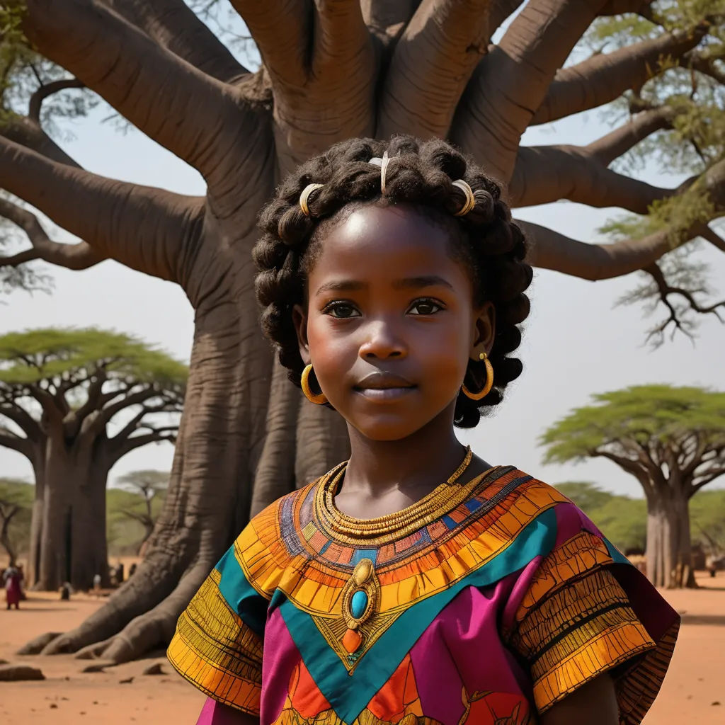 a young girl standing in front of a tree with a lot of leaves on it's branches and a sky background, naturalism, a portrait, Eric Deschamps, roots