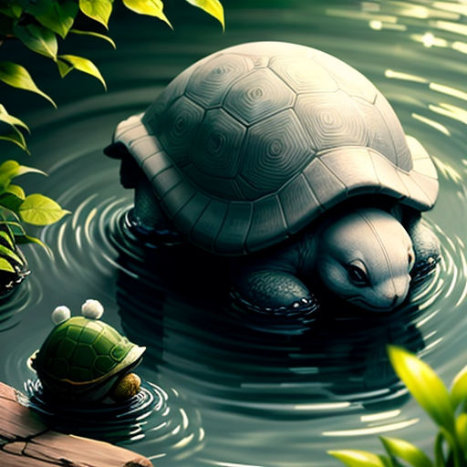 a turtle is floating in the water with a frog on it's back and a frog on its back