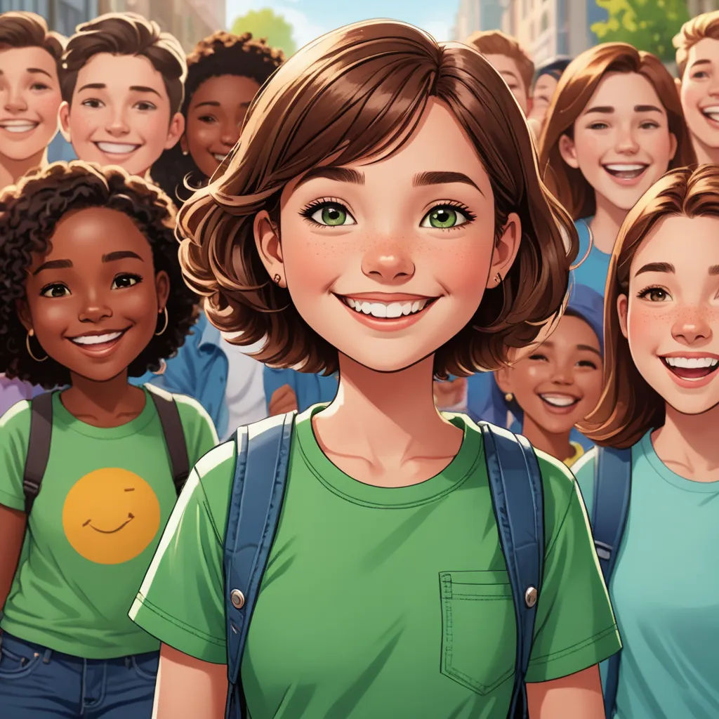 a group of people standing next to each other with a smiling woman in front of them and a group of people behind them, paris school, a storybook illustration, Ada Gladys Killins, official art