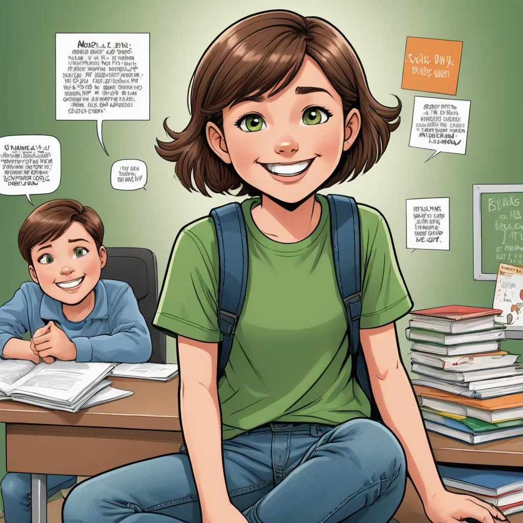 a woman sitting at a desk with a child in front of her and a pile of books on the desk, remodernism, a comic book panel, Claire Falkenstein, comic cover art