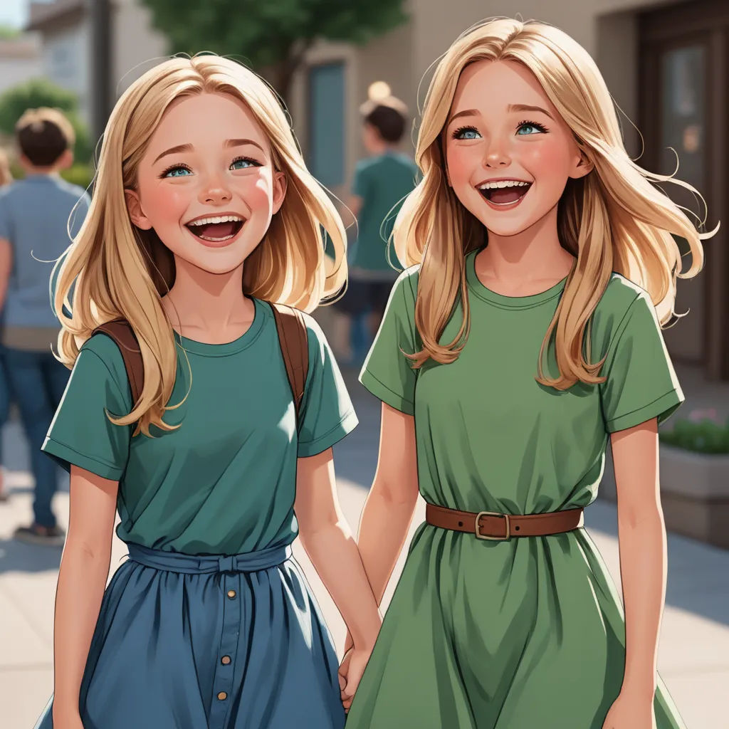 two little girls are walking down the street together, one is holding the hand of the other's hand, photorealism, a comic book panel, disney, rossdraws global illumination