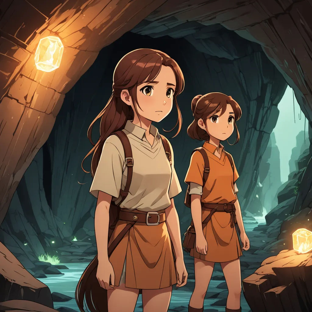 two people standing in a cave with a light on the ceiling and a cave in the background with a cave door, rayonism, concept art, Cliff Childs, official art