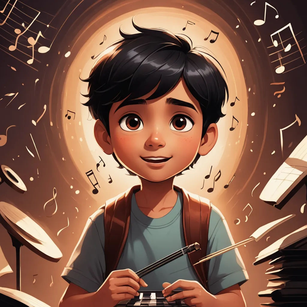 a boy with a camera and musical notes around him, in a cartoon style, with a microphone in his hand, dau-al-set, poster art, Diego Gisbert Llorens, key art