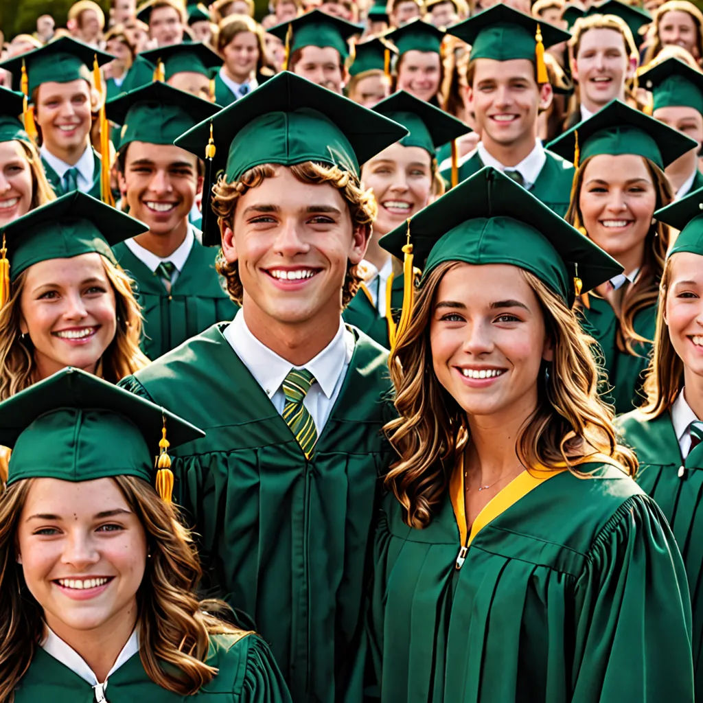 a group of people in graduation gowns and caps posing for a picture together in front of a crowd, american barbizon school, a stock photo, Dennis Ashbaugh, promotional image