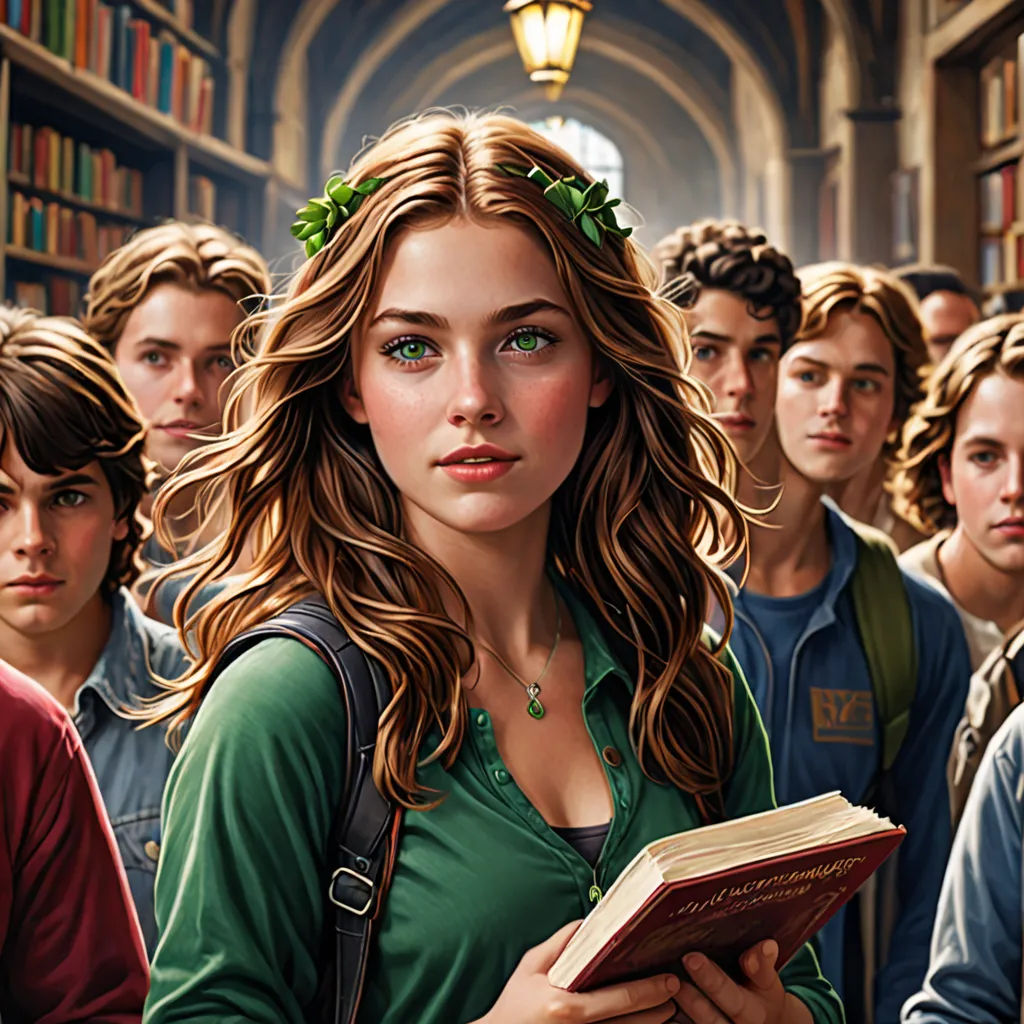 a group of people standing in a library with books in their hands and a book in their hand,, fantasy art, a detailed painting, Anne Stokes, official art