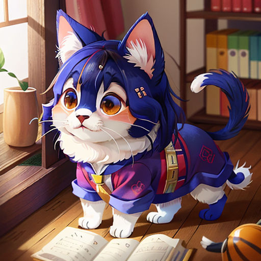 a cat is standing in a room with a book and a basketball ball on the floor next to it