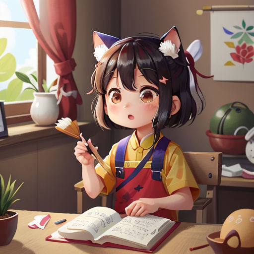 a girl is holding a book and a flower in her hand and looking at the camera while sitting at a desk
