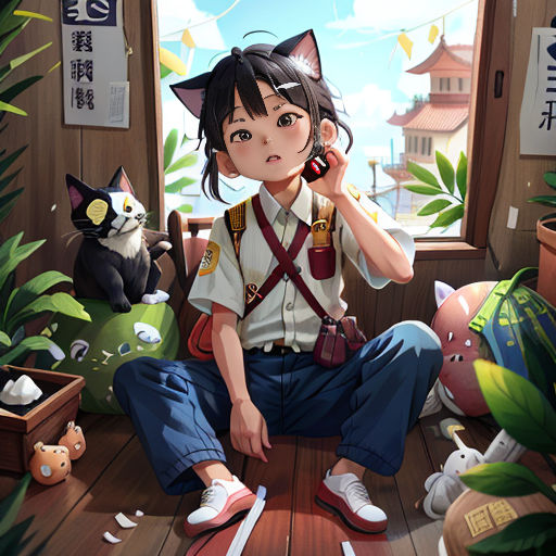 a woman sitting on the floor talking on a cell phone next to a cat and a cat sitting on the floor