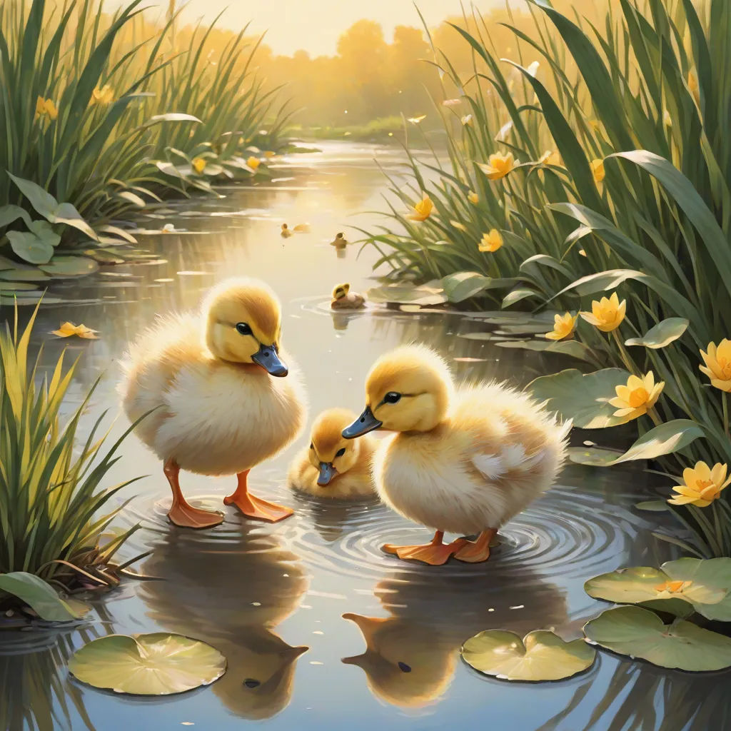 two ducks are standing in the water near lily pads and lily pads, with a pond in the background, Brothers Hildebrandt, magic realism, a fine art painting, highly detailed oil painting