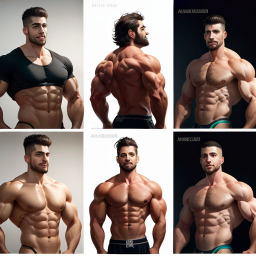 a man with six different muscles posing for a picture in six different poses, all of which are showing the same amount of muscle