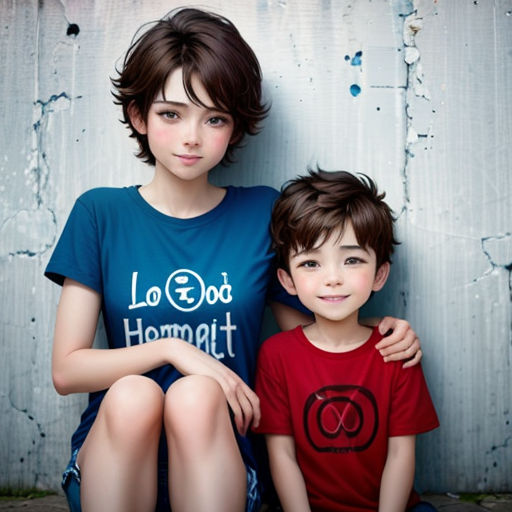two children sitting next to each other on a wooden floor with a wall behind them and a door behind them