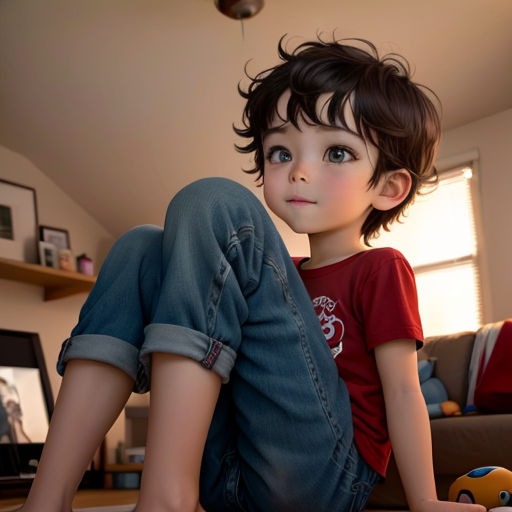 a young boy sitting on the floor with his feet up on a table and a tv in the background