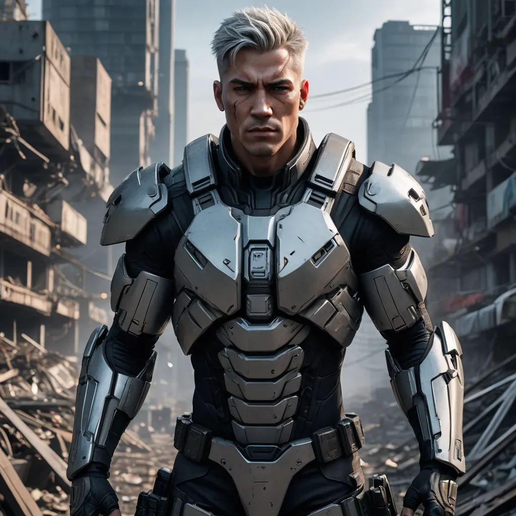 a man in a futuristic suit standing in a city with a futuristic city in the background and a futuristic city in the foreground, antipodeans, a character portrait, Alexander Kucharsky, unreal engine highly rendered
