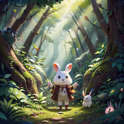 a rabbit and a rabbit in a forest with a light shining on them and a person holding a camera