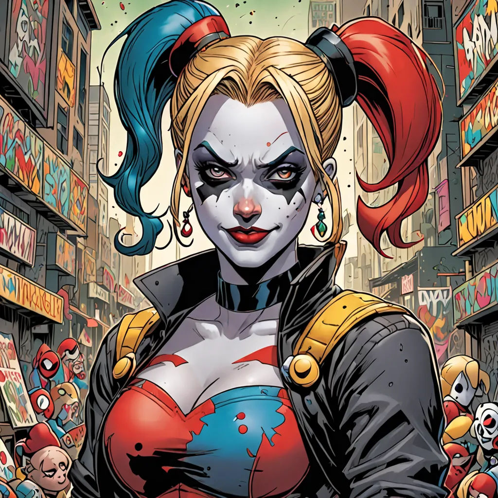 a woman with a clown makeup and a clown makeup on her face is surrounded by zombies and people in a city, underground comix, a comic book panel, Artgerm, comic cover art