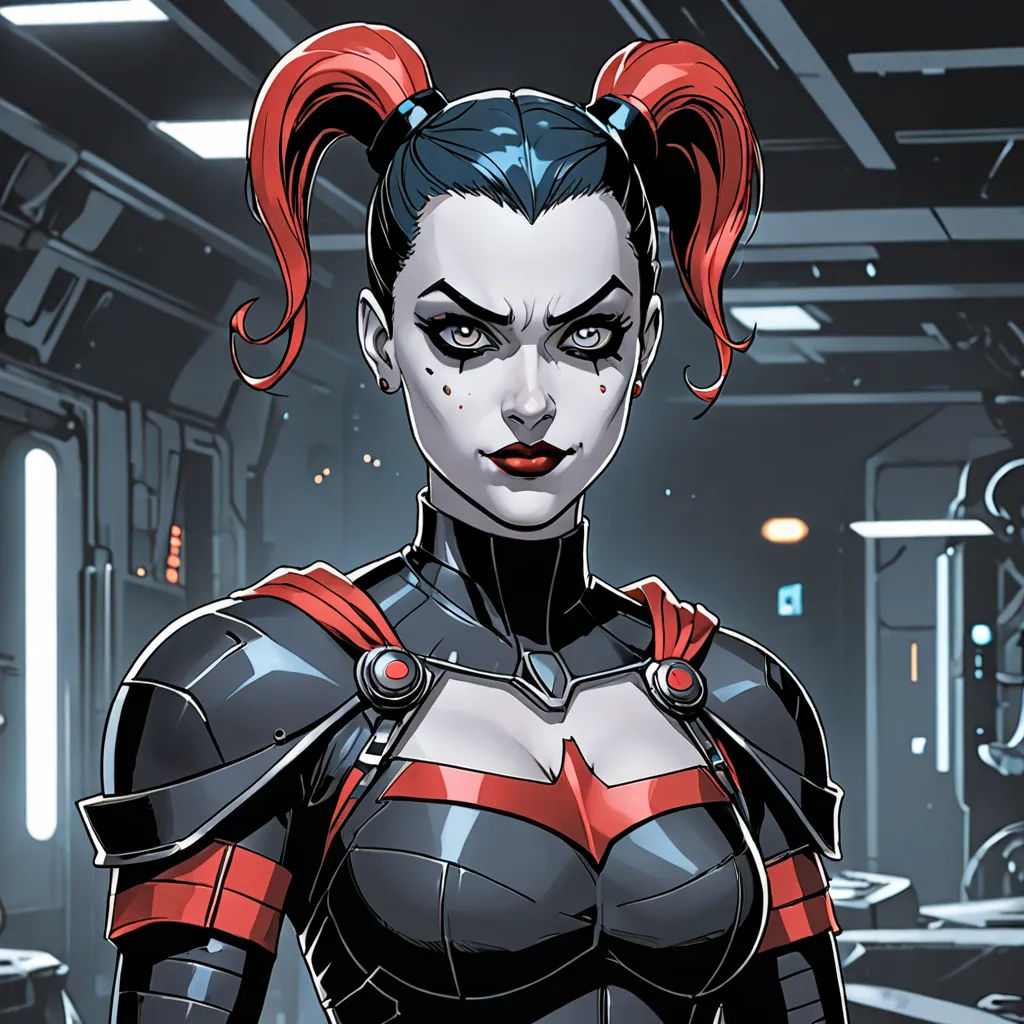 a woman in a futuristic suit with red hair and makeup, standing in a room with a machine in the background, bauhaus, a comic book panel, Artgerm, comic cover art